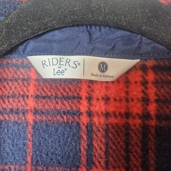 Riders by Lee Womens Medium Plaid Fleece Shirt Button Up Red Blue Western - Picture 3 of 8